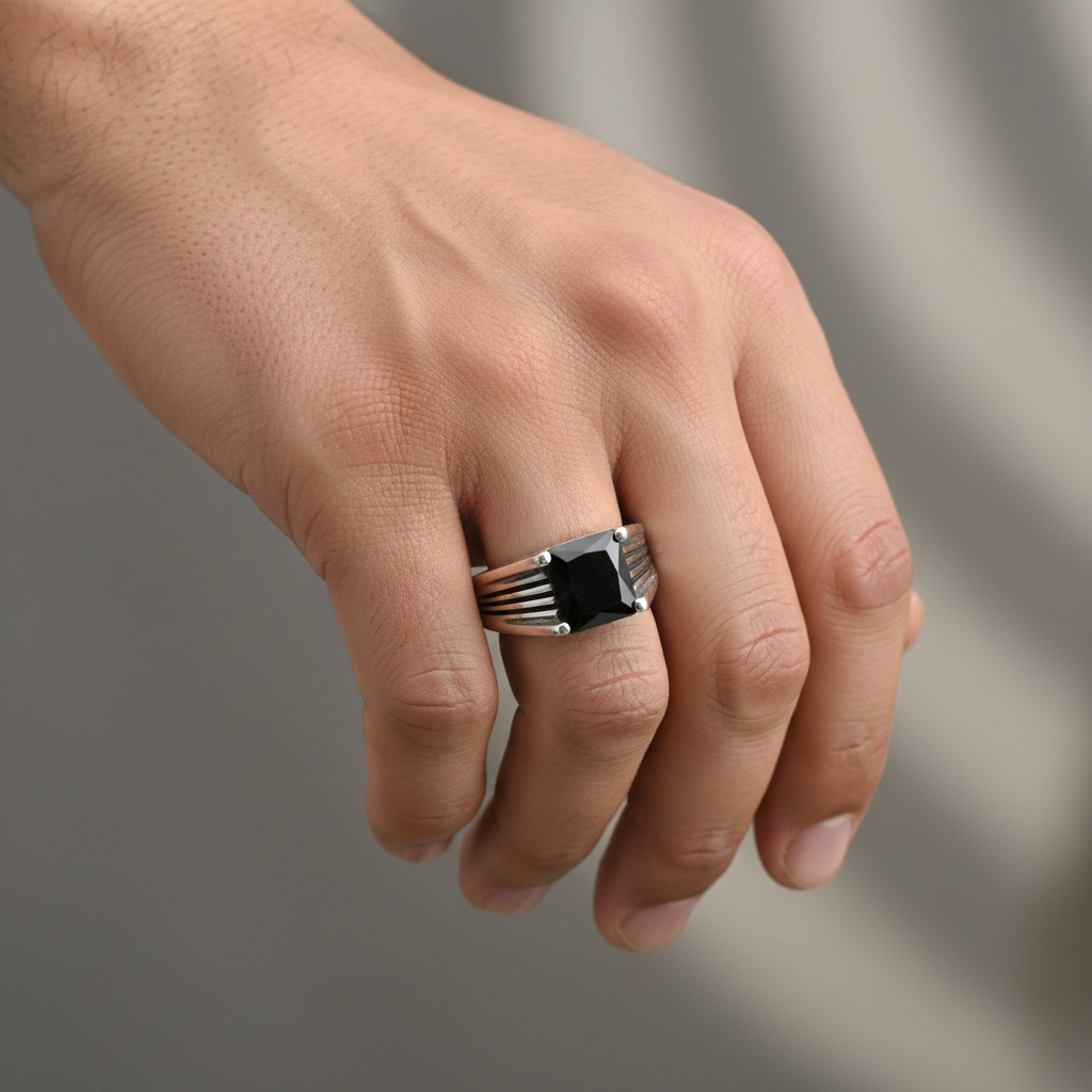 Black Square Mens Ring