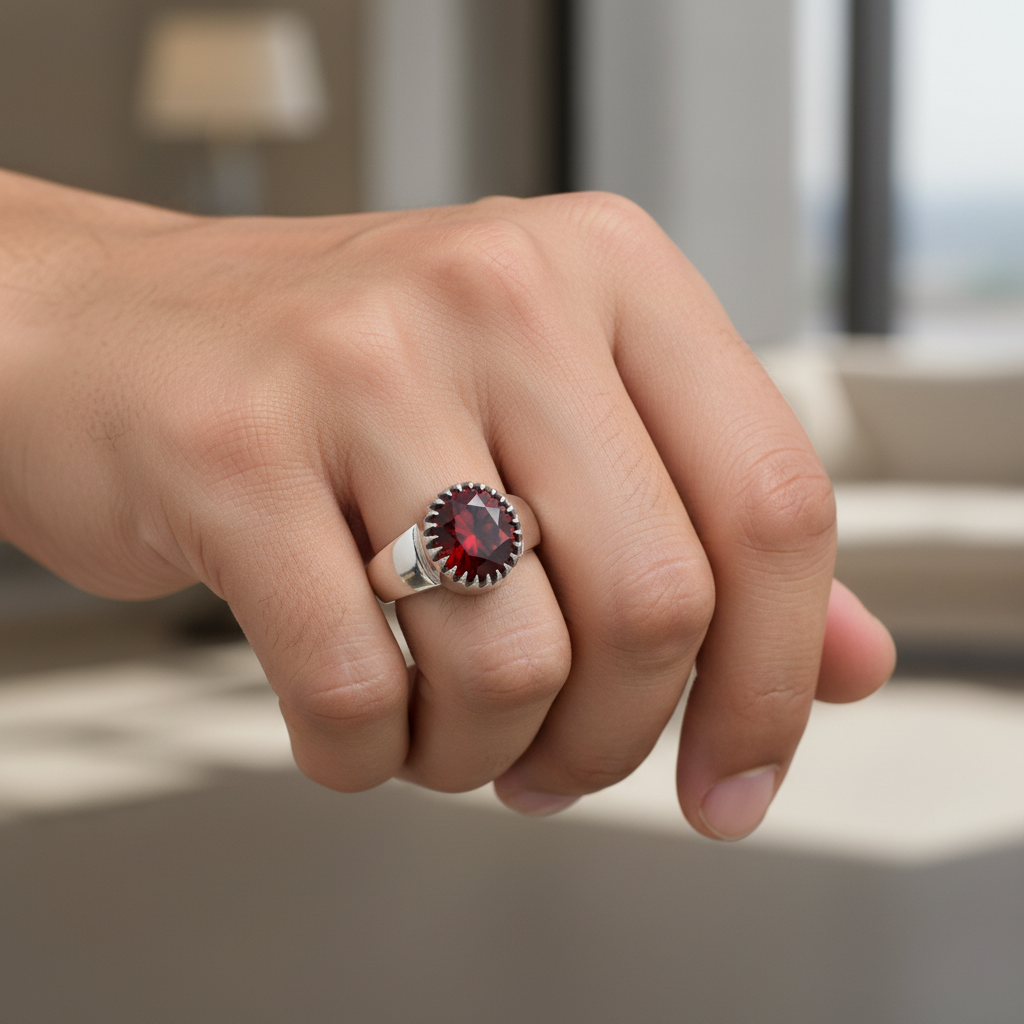 Royal Red Stone Ring in Silver