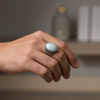 Patterned Marble Silver Men's Ring