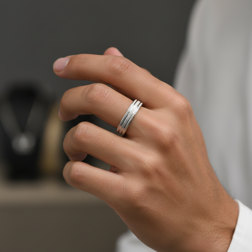 Shiny Striped Band Ring