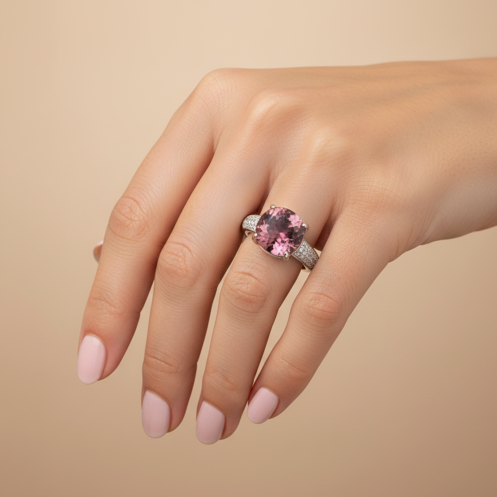 Circle Pink Silver Ring