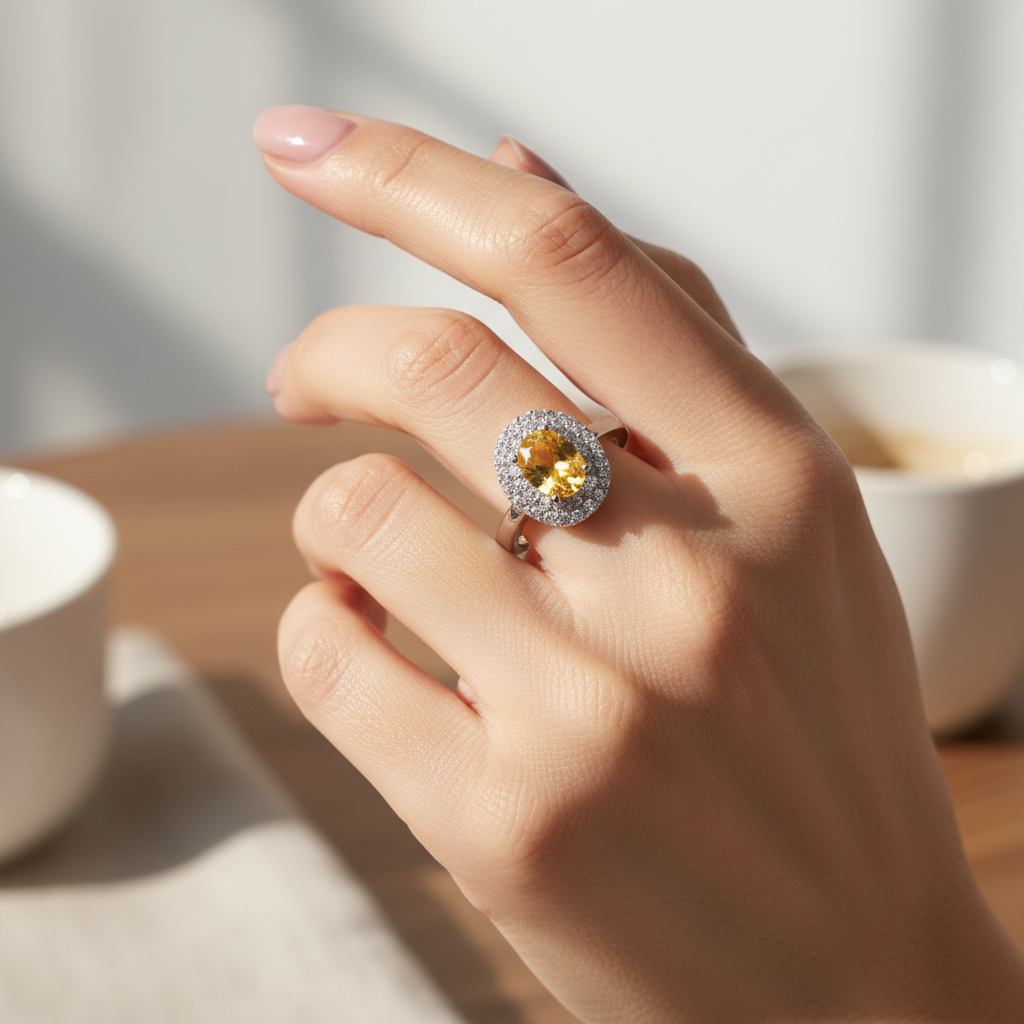 Lemon Yellow Stone Silver Ring