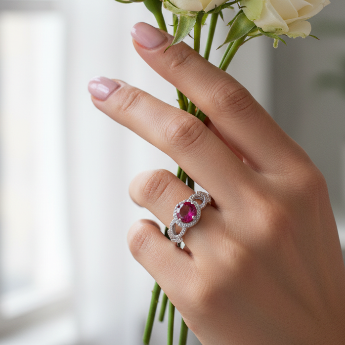 Pink Zircon Sterling Silver Ring