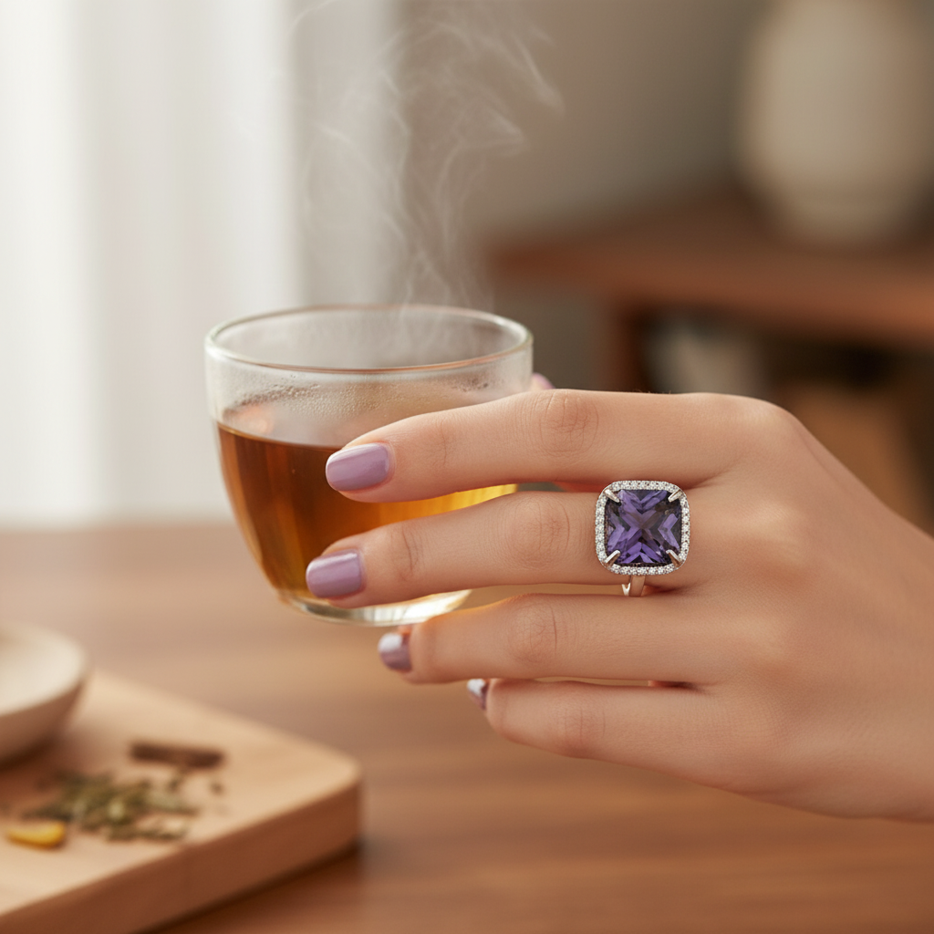 Purple Square Zircon Ring