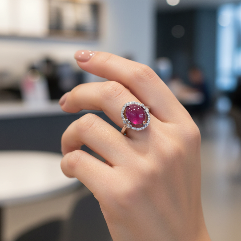 Rose Pink Stone Silver Ring