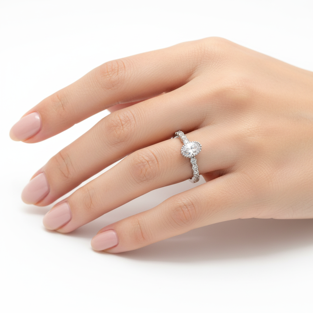 Silver Oval Zircon Ring