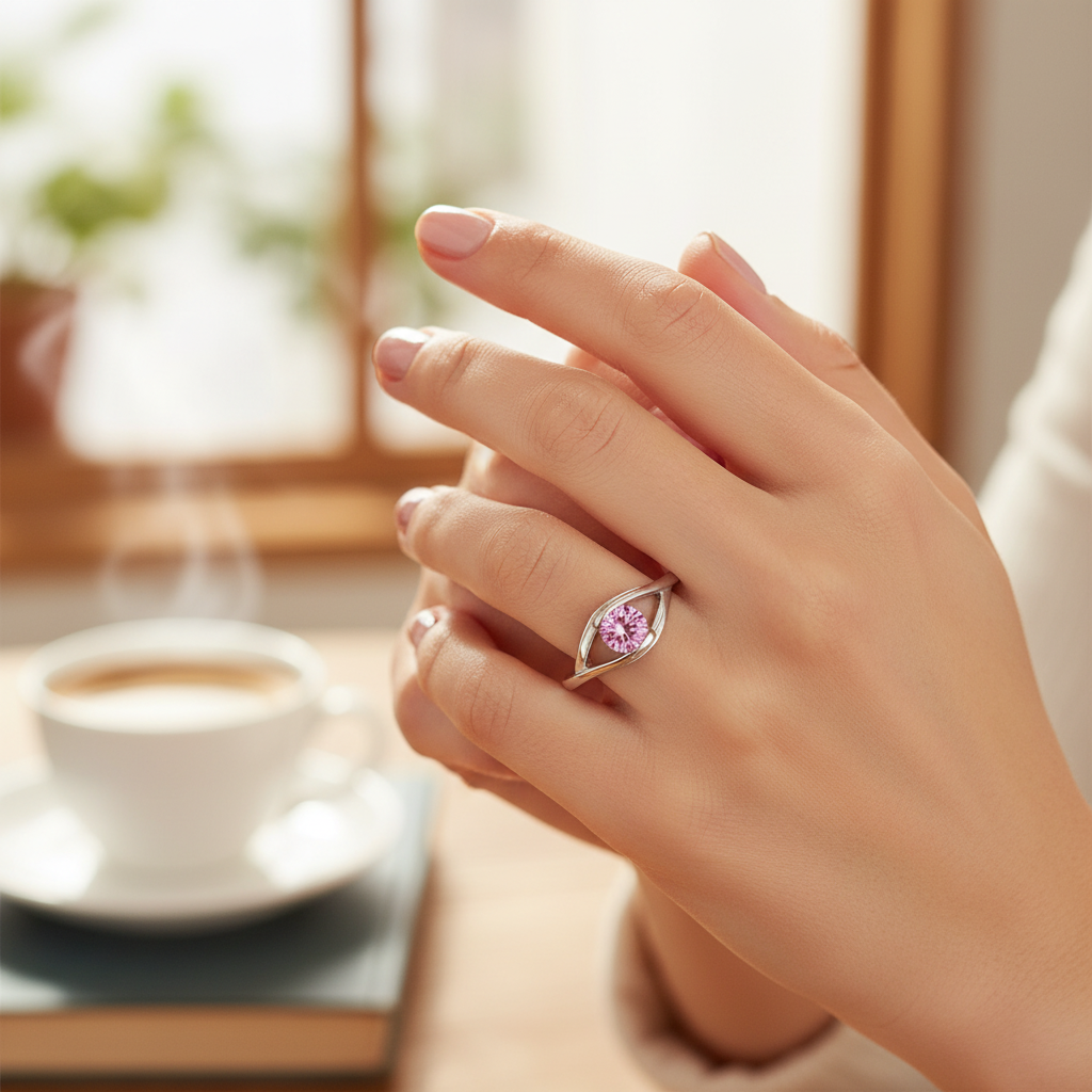 Silver Ring with Light Pink Zircon