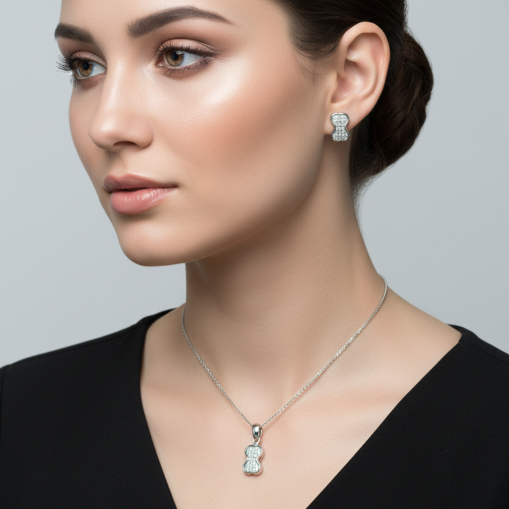 Bow Pendant Silver Set