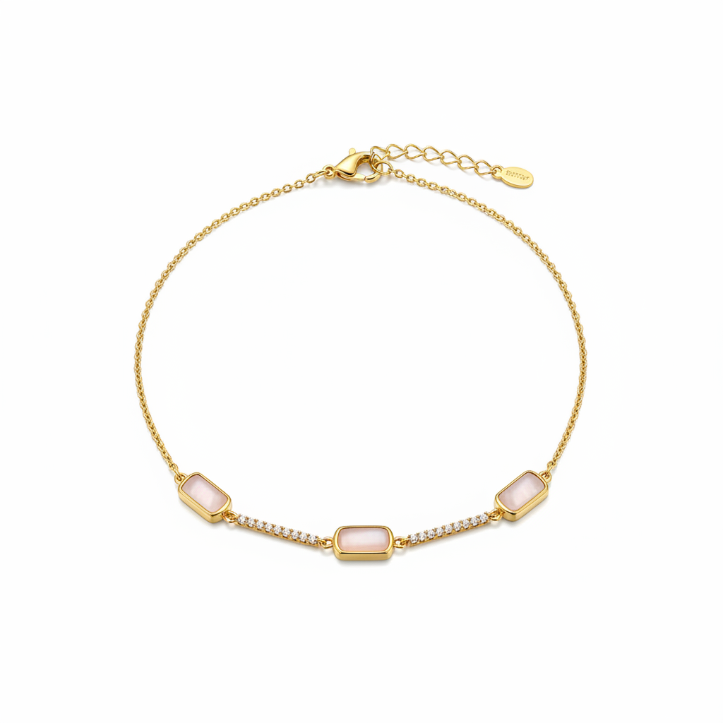 Mother of Pearl Enamel Anklet in Gold