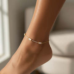 Mother of Pearl Enamel Anklet in Gold