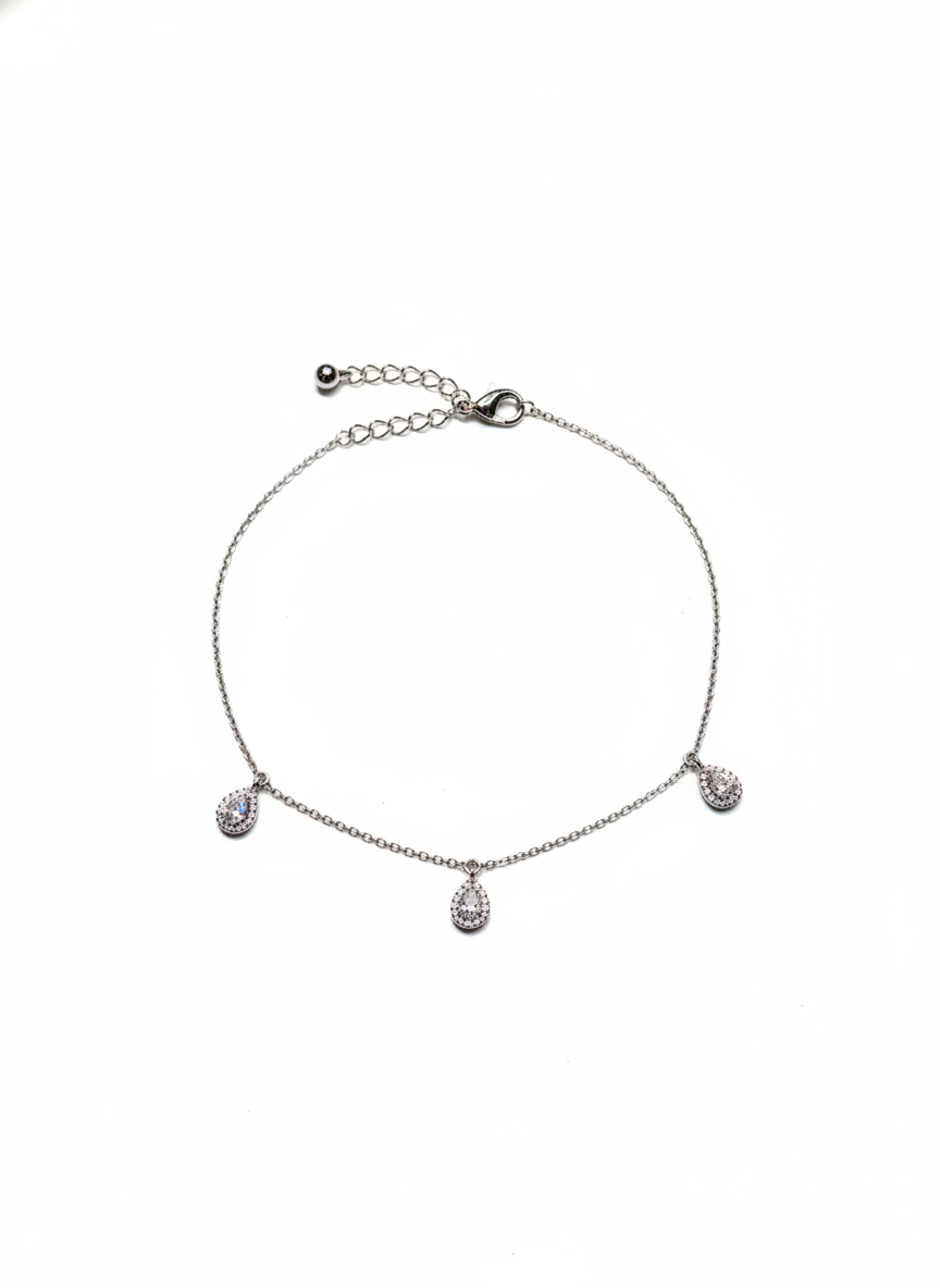 Studded Tear Drop Charm Anklet