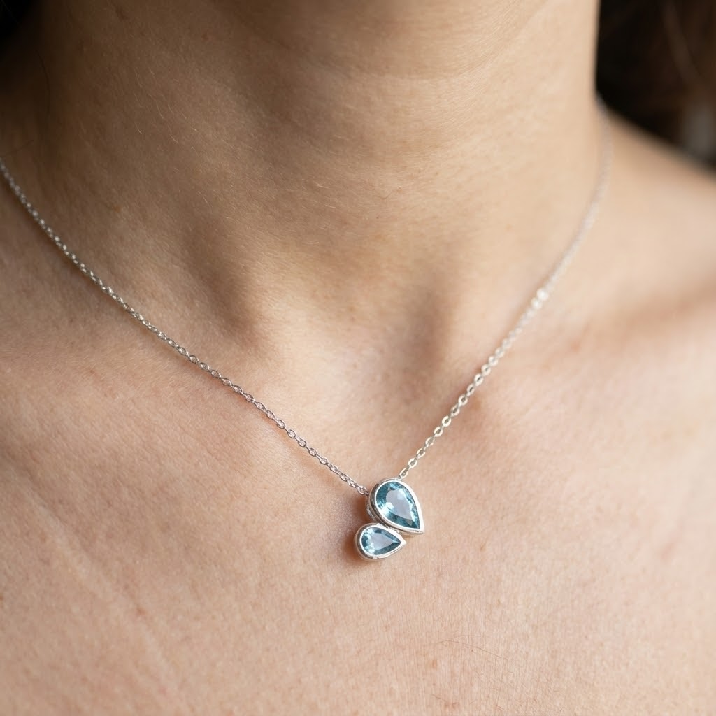 Tear Drop Light Blue Stone Necklace