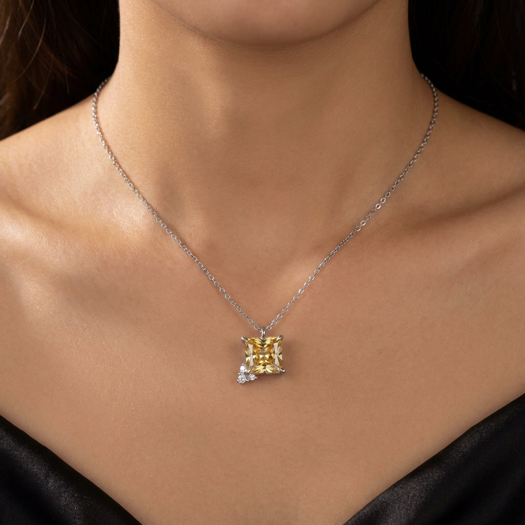 Yellow Cushion Cut Necklace