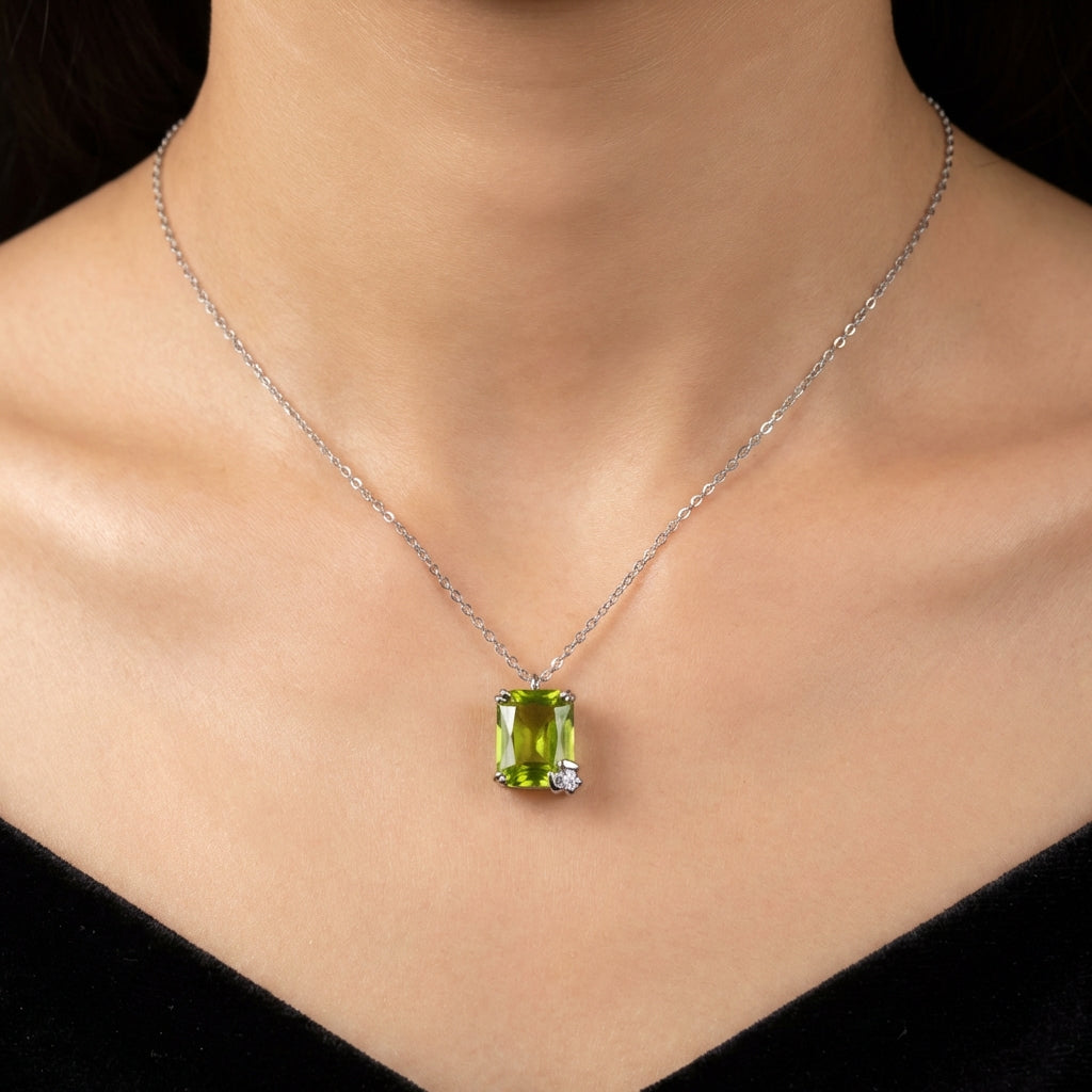 Green Cushion Cut Necklace