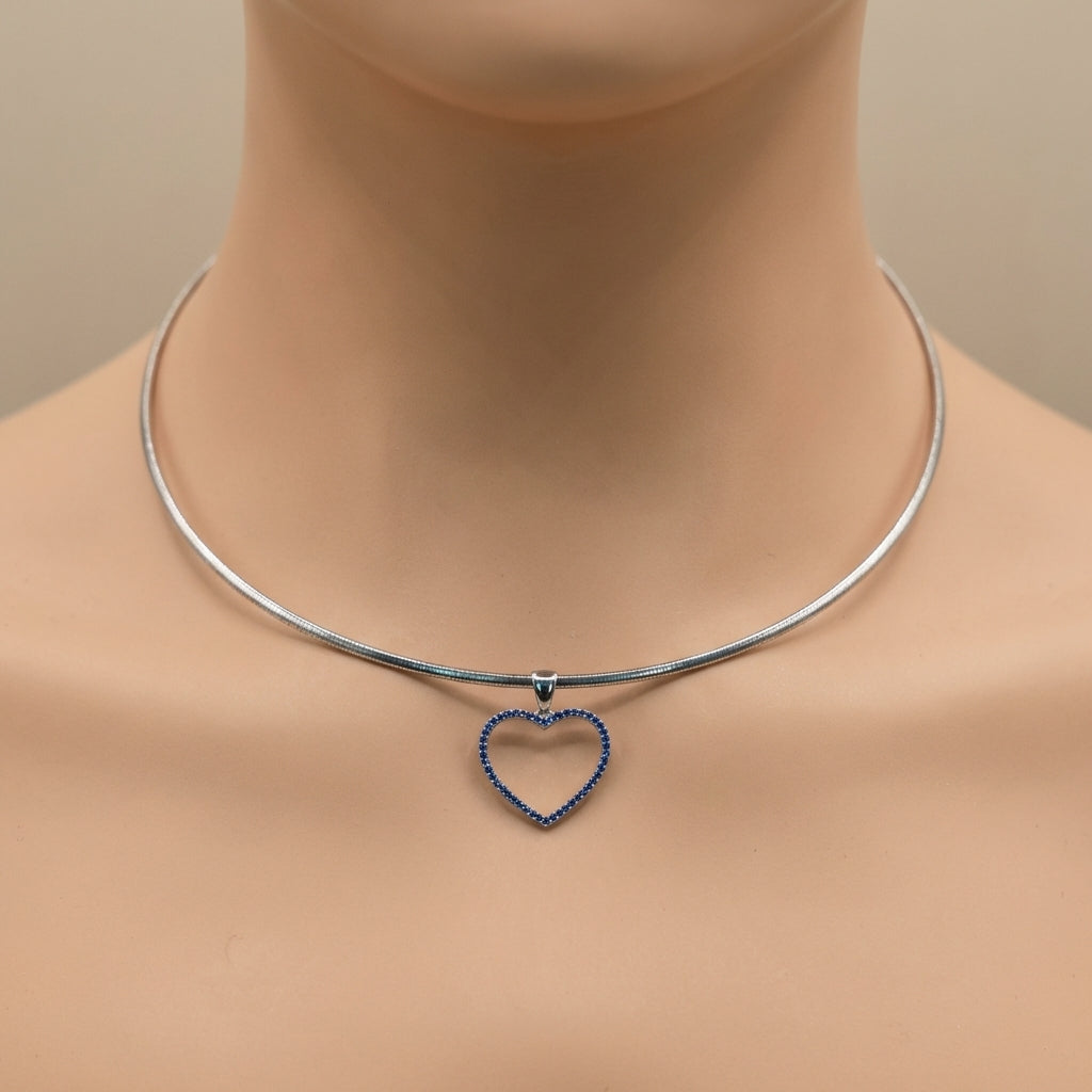 Blue Heart Pendant Choker Necklace