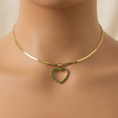 Green Heart Pendant Choker Gold Plated