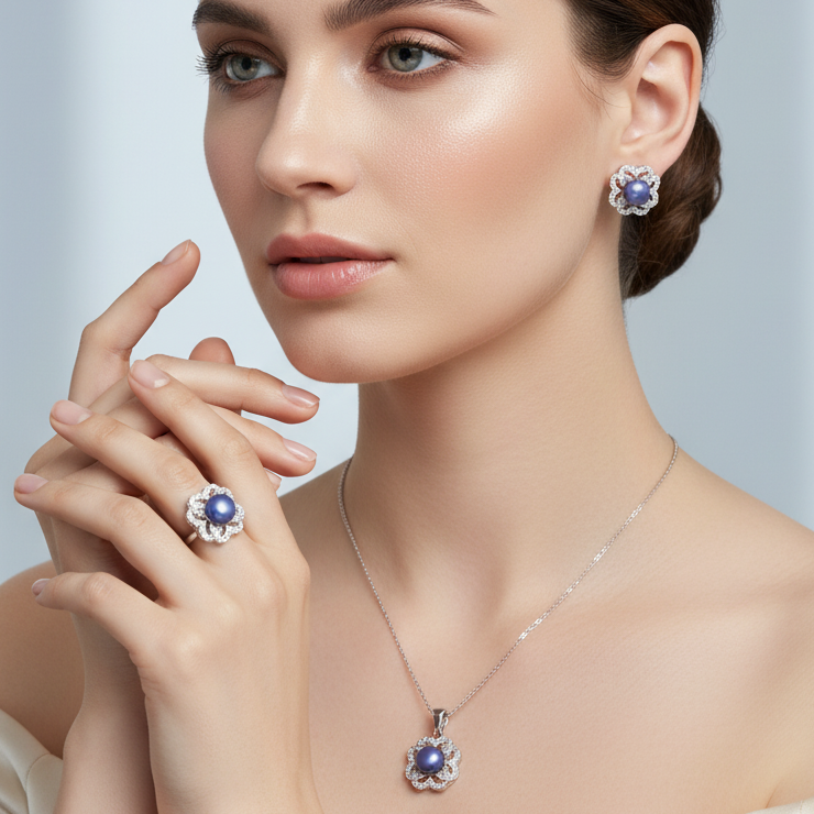 sterling silver pearl set