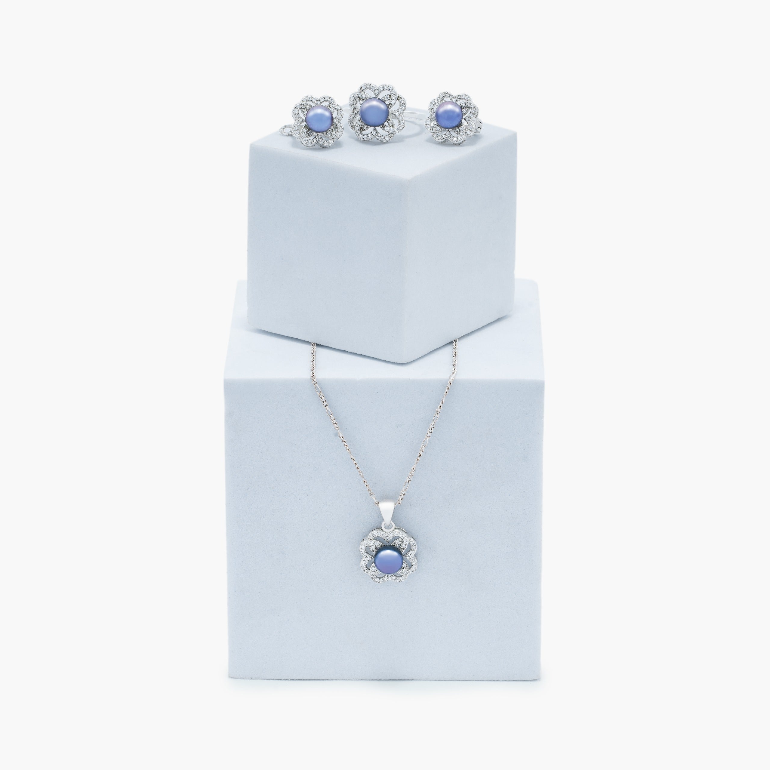 silver set with pearls