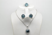 Dark Blue Stone Set of Ring (Size 6), Earrings and Pendant with Chain - Women.