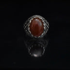 Maroon Oval Mens Silver Ring