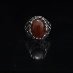 Maroon Oval Mens Silver Ring
