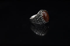 Maroon Oval Mens Silver Ring