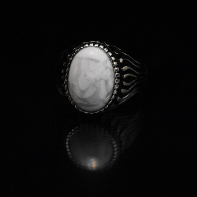 Patterned Marble Silver Men's Ring