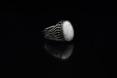 Patterned Marble Silver Men's Ring