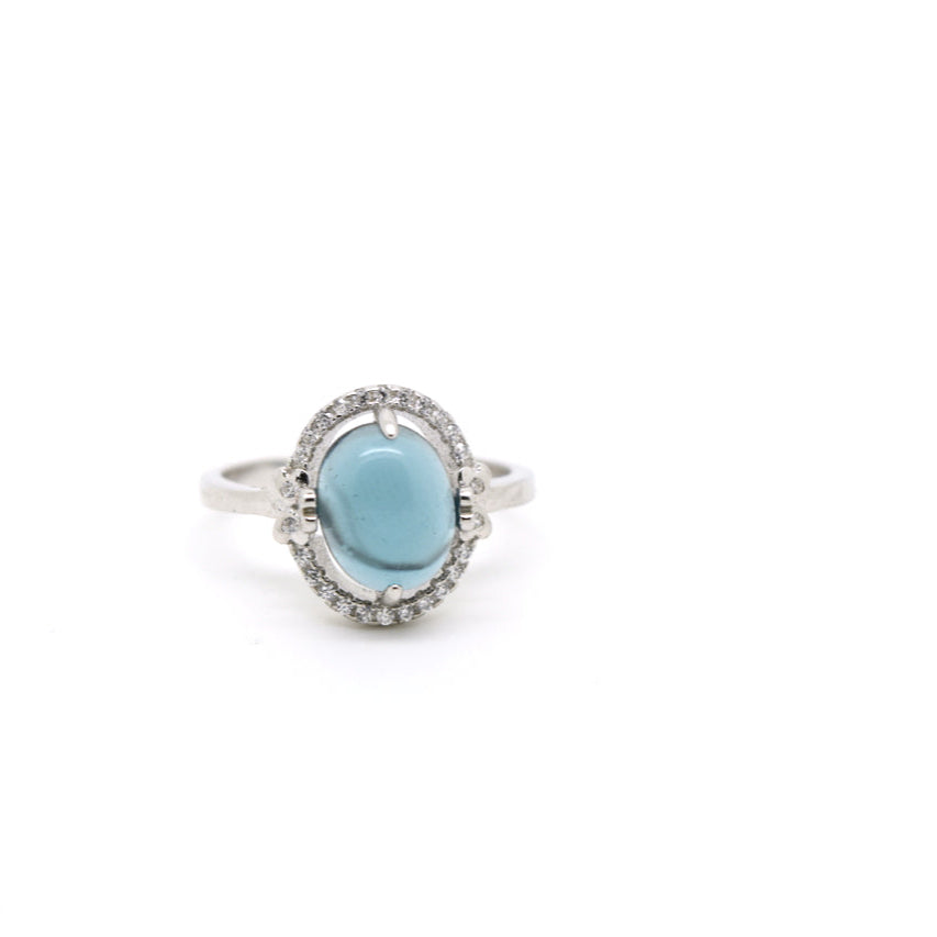 Oval Blue Green Silver Ring