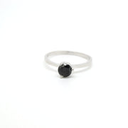 Sterling 925 Silver Ring with Single Black Zircon - Women.