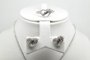 "Love" Set of Ring (Size 6), Earrings and Pendant with Chain - Women.