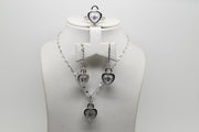 Dangling Heart Set of Ring (Size 8), Earrings and Pendant with Chain - Women.