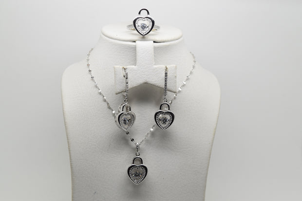 Dangling Heart Set of Ring (Size 8), Earrings and Pendant with Chain - Women.