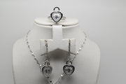 Dangling Heart Set of Ring (Size 8), Earrings and Pendant with Chain - Women.