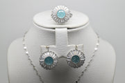 Light Blue Matt Stone Set of Ring (Size 7), Earrings and Pendant with Chain - Women.