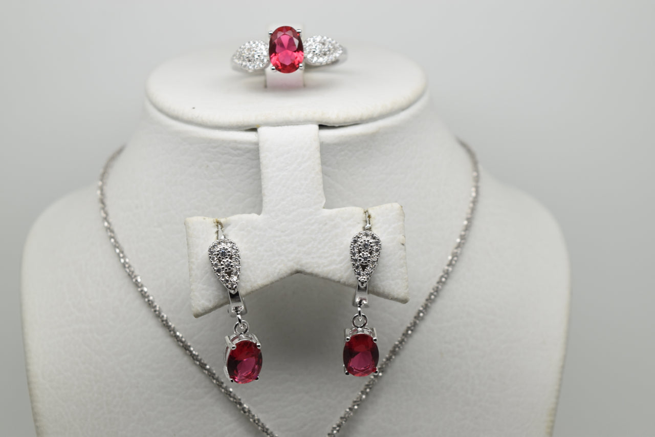 Pink Stone Silver Set