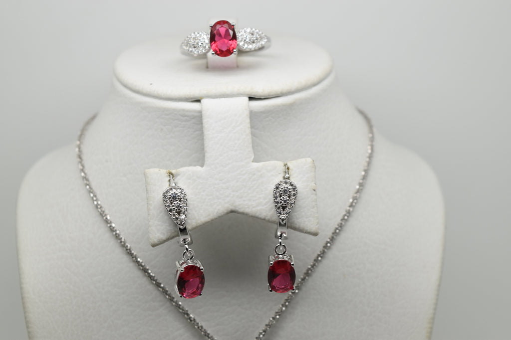 Pink Stone Silver Set