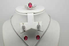 Pink Stone Silver Set