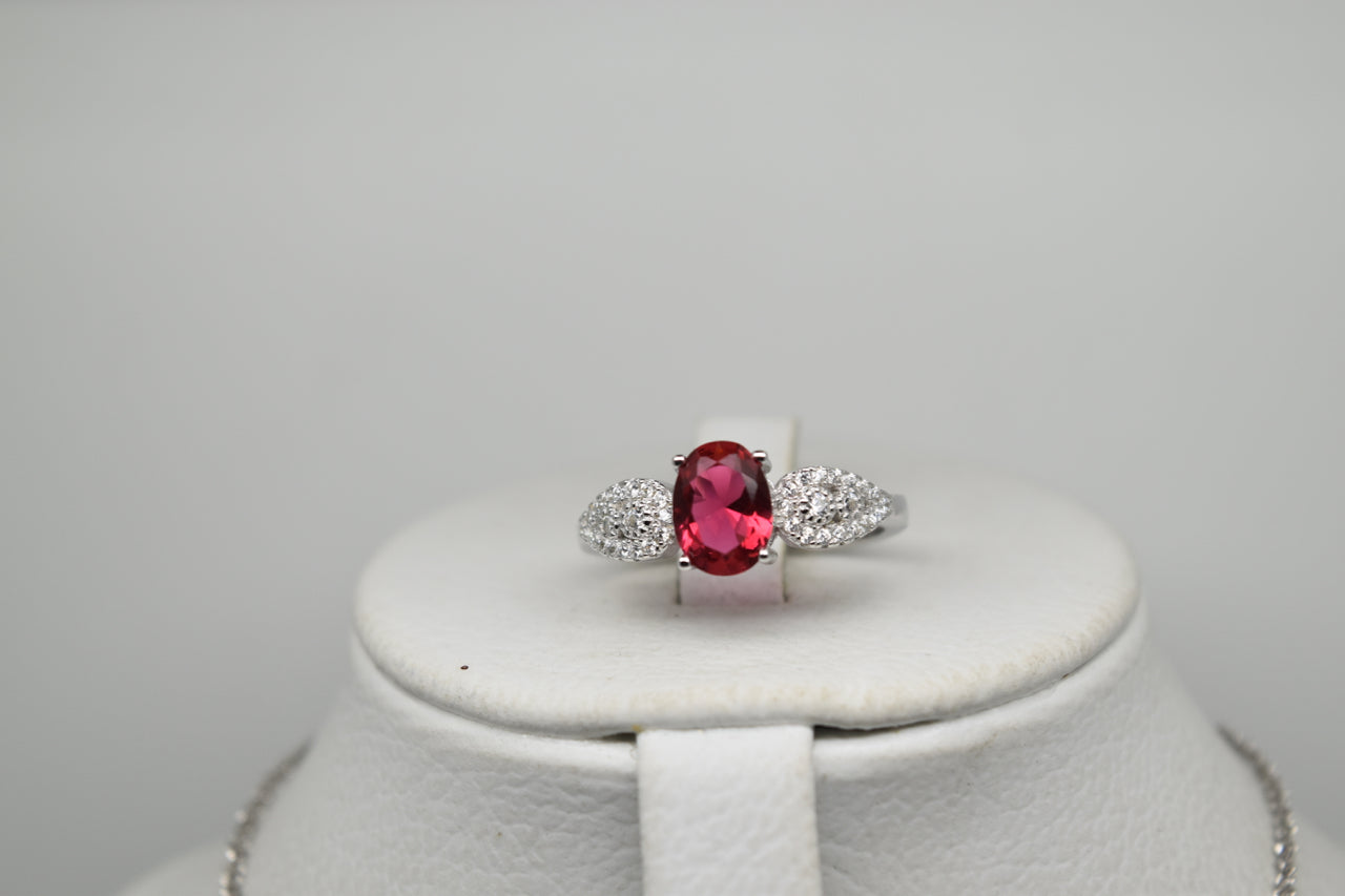 Pink Stone Silver Set