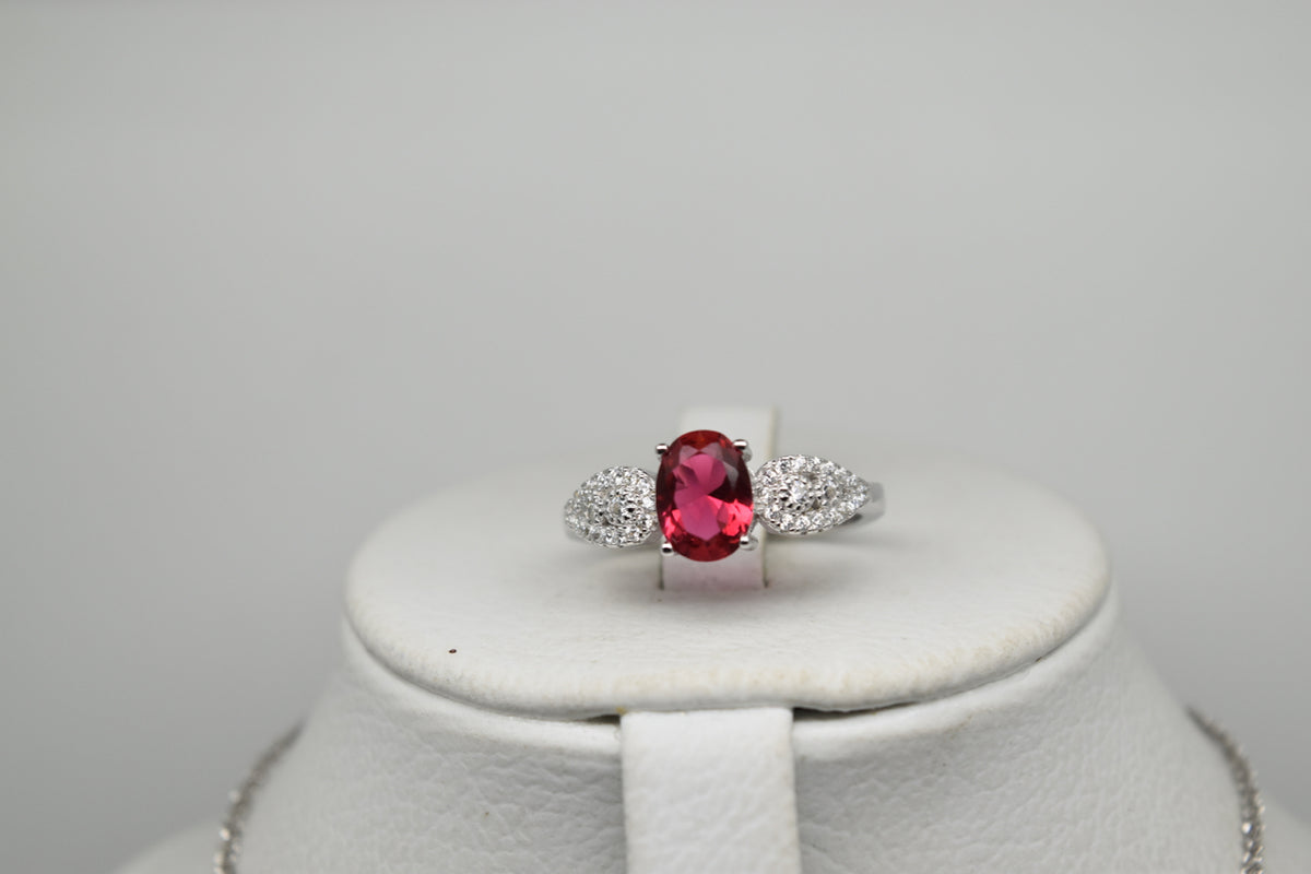 Pink Stone Silver Set