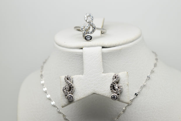 Music Set of Ring (Size 5), Earrings and Pendant with Chain - Women.