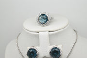 Dark Blue Stone Set of Ring (Size 6), Earrings and Pendant with Chain - Women.