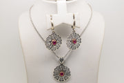 Turkish Red Set of Earrings and Pendant with Chain - Women.