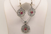 Turkish Red Set of Earrings and Pendant with Chain - Women.