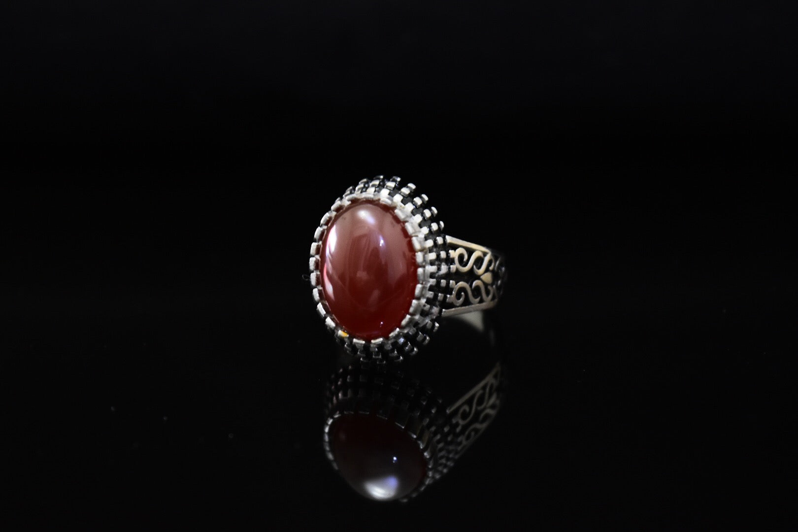 Oval Maroon Zircon Ring For Men