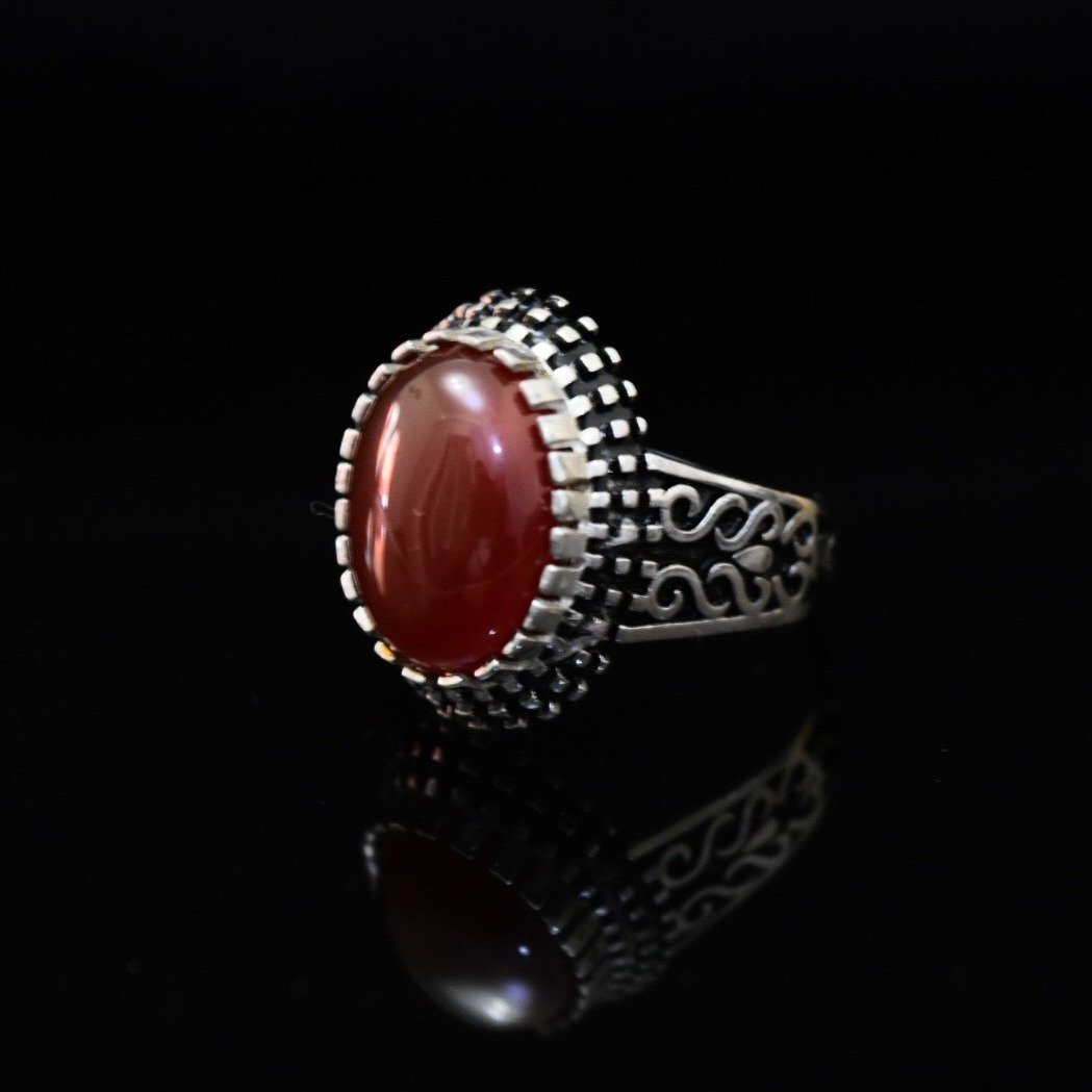 Oval Maroon Zircon Ring For Men