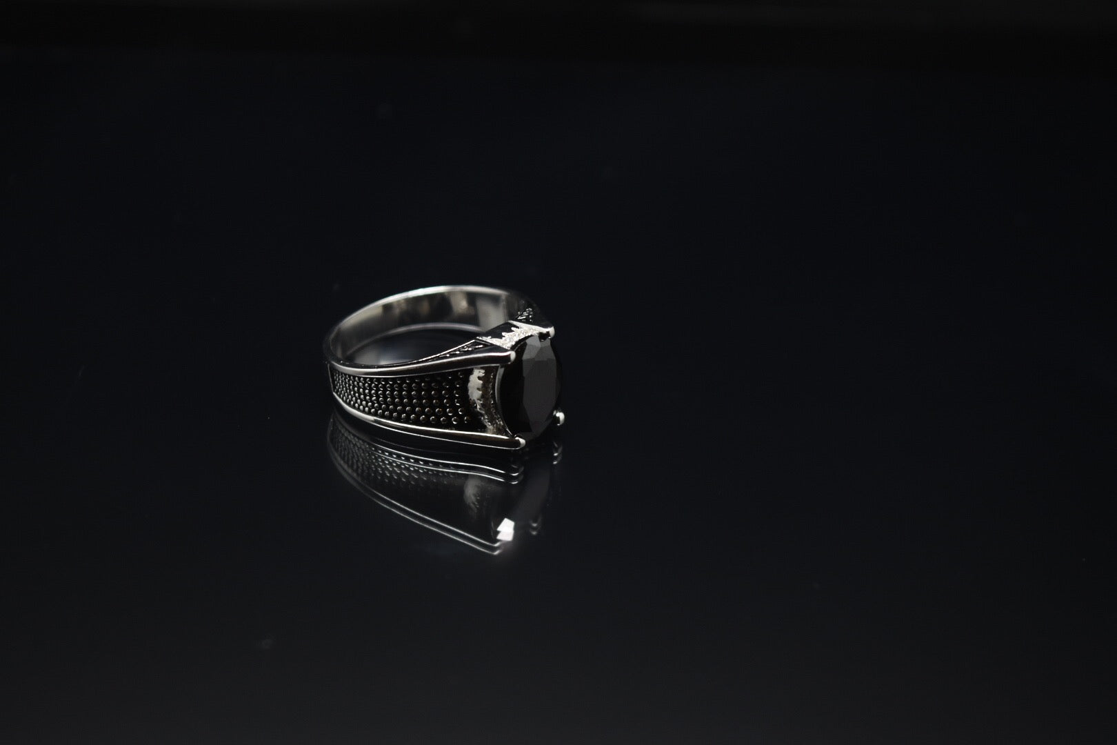 Dotted Black Stone Ring For Men
