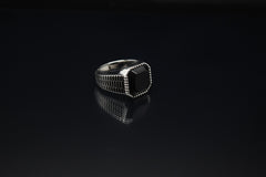 Rounded Square Black Stone Ring