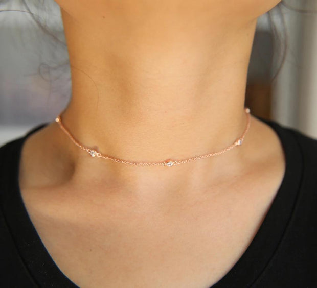 Choker with Zircon Stones - Available in 3 Colours