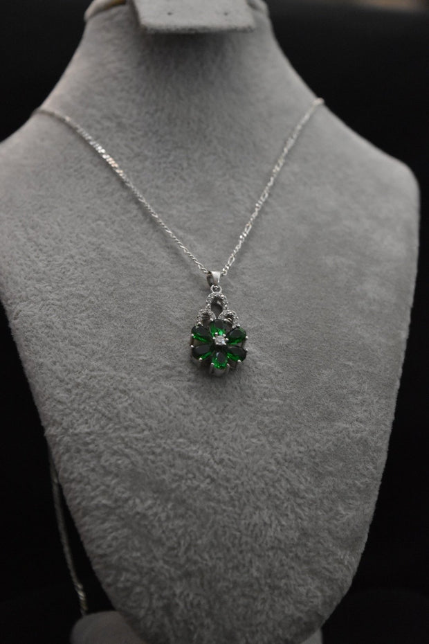 Green Zircon Pendant Necklace with Chain